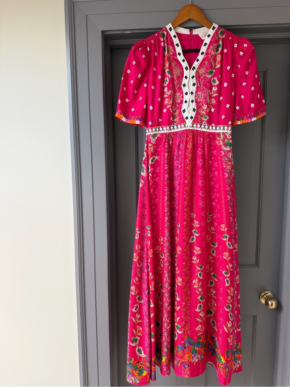 SALONI Hot Pink Floral Embroidered Maxi Dress - Picture 2 of 2